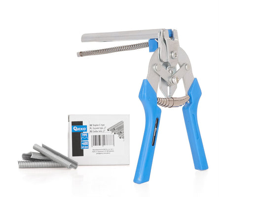 Set cleste pentru legat plasa de sarma, 600 capse tip E, Geko G33210