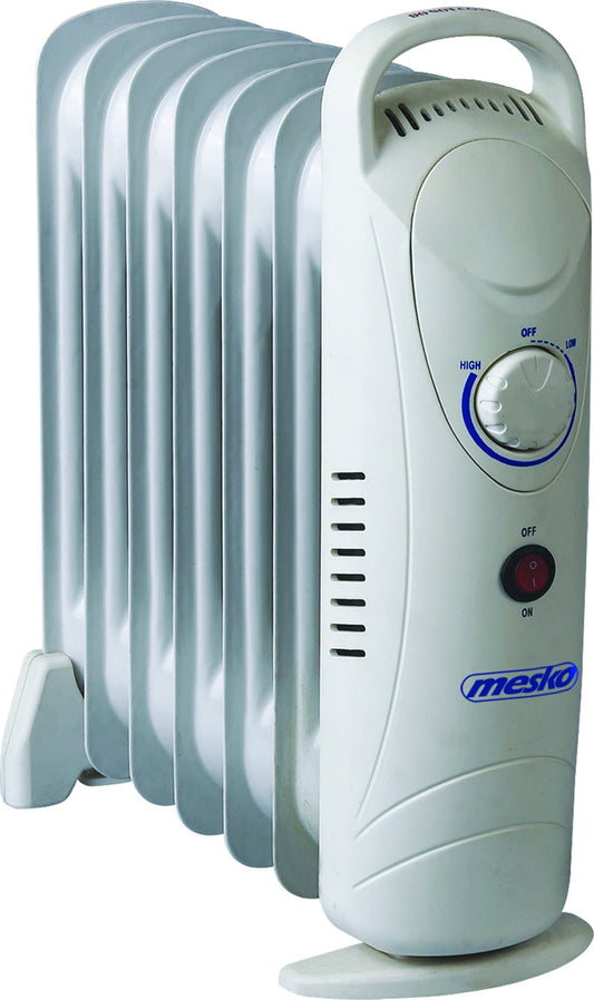 Calorifer electric cu ulei, 7 elementi, termostat reglabil si protectie la supraincalzire, 700 W, alb, Mesko MS7804