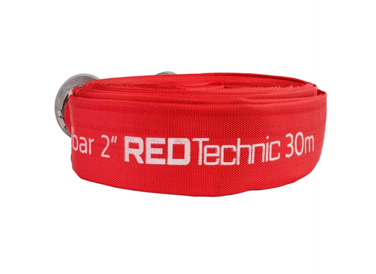 Furtun tip pompier cu conector, 2", 30 m, 8 bar, Red Technic RTWS0068
