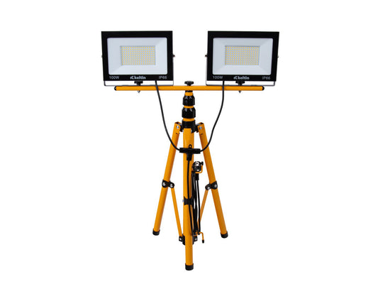 Proiector LED 2 x 100 W cu trepied telescopic pentru constructii, alb neutru, 4500 K, Keltin K02051