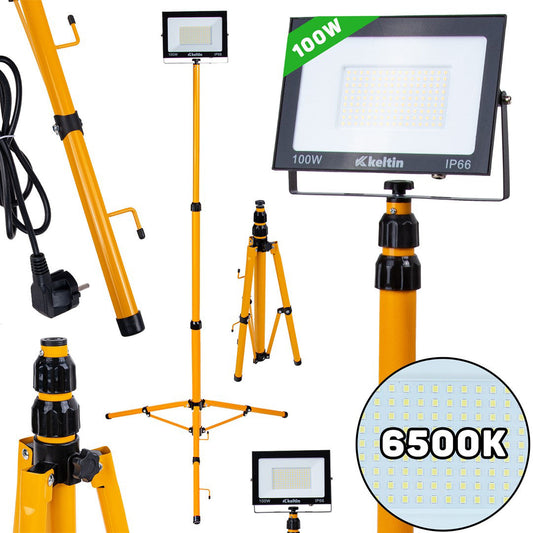 Proiector LED 100 W cu trepied telescopic pentru constructii, alb rece, 6500 K, Keltin K02062