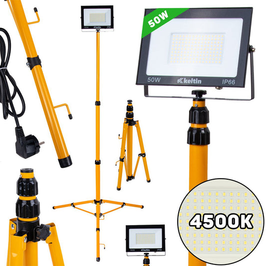 Proiector LED cu proiector telescopic pentru constructii, 50 W, alb neutru, 4500 K, Keltin K02066