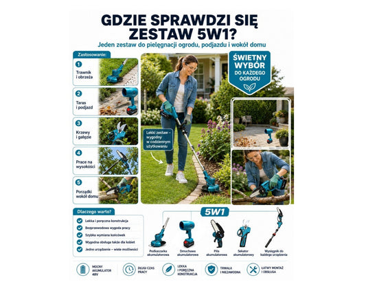 Foarfeca de gradina telescopica multifunctionala cu acumulator 5 in 1, 2 x 5 Ah, Ondragon OD9210