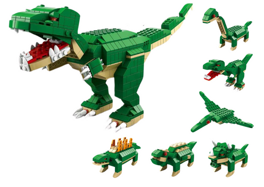Set de constructii dinozauri 6 in 1, 1000 piese, 28 x 28 x 6 cm, Lean 18319