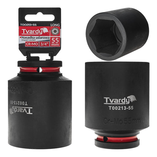 Cheie tubulara de impact lunga in 6 puncte, 3 / 4", 55 mm, Cr-Mo, Tvardy T00213-55