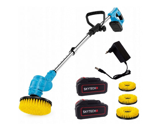Perie electrica telescopica profesionala cu acumulator pentru podele, 3 capete de curatare, 2 x 21 V, Ondragon SK3618
