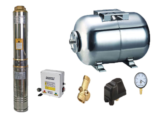 Kit complet sistem hidrofor, pompa de apa submersibila Raider RD-WP31/24, rezervor de 24 litri din inox, presostat, racord 5 cai, manometru, 070138/24I