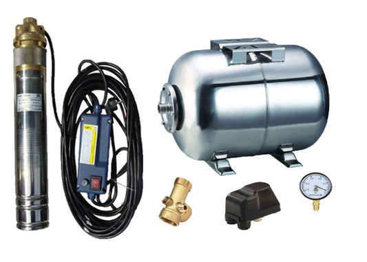 Kit complet sistem hidrofor, pompa submersibila Maxima SKM 100/24, rezervor de 24 litri din inox, presostat, racord 5 cai, manometru, 03034012/24I