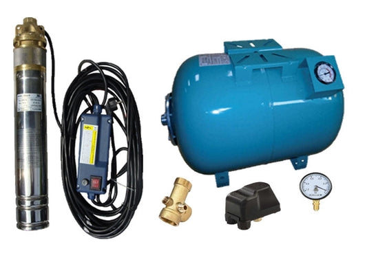Kit complet sistem hidrofor, pompa submersibila Maxima SKM 100/100, rezervor de 100 litri cu manometru, presostat, racord 5 cai, manometru, 03034012/100M