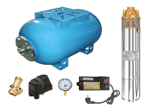 Kit complet sistem hidrofor, pompa submersibila Raider WP41/80, rezervor de 80 litri, presostat, racord 5 cai, manometru, 070148/80