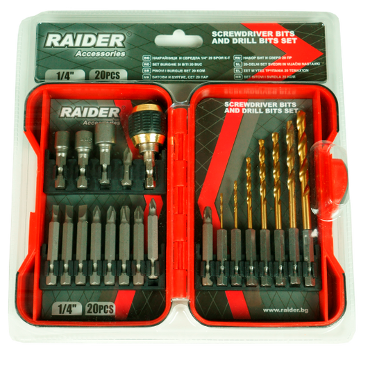 Set biti si burghie pentru surubelnita 20 piese, Raider 157797