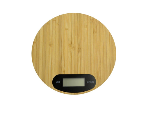 Cântar de bucătărie rotund din bambus 5kg 18,5x18,5cm, Geko GH03003