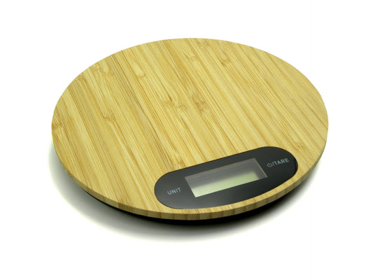 Cântar de bucătărie rotund din bambus 5kg 18,5x18,5cm, Geko GH03003