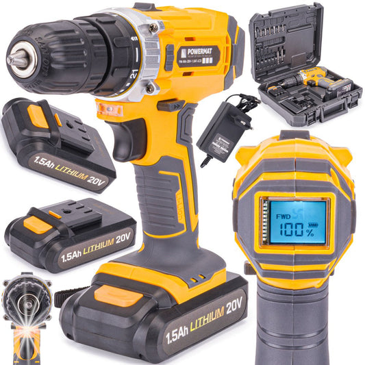 Bormasina cu acumulator 20V 1100rpm, Powermat PM-WA-20V-1.5AT-LCD