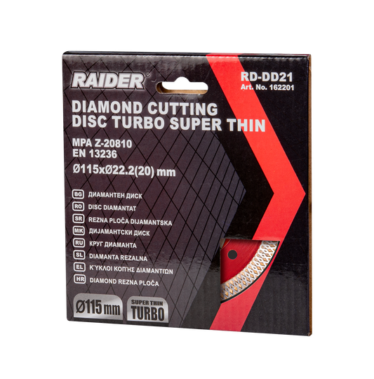 Disc diamantat TURBO super-subtire 115x22.2 mm RD-DD21, Raider 162201