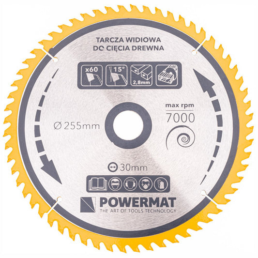 Disc pentru fierastrau circular TDD-255x30mm 60 dinti, Powermat PM0899