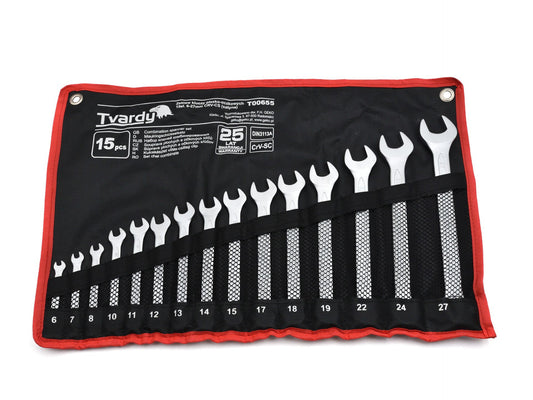 Set 15 chei combinate 6-27mm din otel CRV, Tvardy T00655