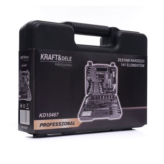 Trusa profesionala de scule, chei, clichet, ciocan, surubelnite, cutter, cleste si accesorii, 141 elemente, Kraft&Dele KD10467