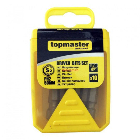 Set biti 10 bucati/cutie PH2 x 50mm S2 HRC 59-60, Topmaster, 338720