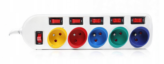 Prelungitor multicolor cu intrerupatoare, 3 m, 3500 W, Ondragon OD-FD1-05K-3