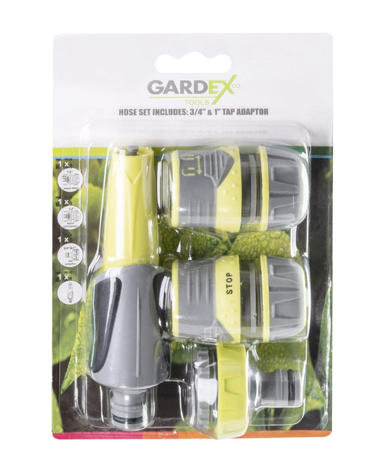 Set duza furtun, adaptor robinet 3/4" 1" si conectori Luxe, Gardex 404000