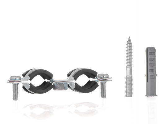 Clema metalica dubla cu cauciuc pentru fixare tevi in perete, 3 / 8", 15-19 mm, Geko G17280