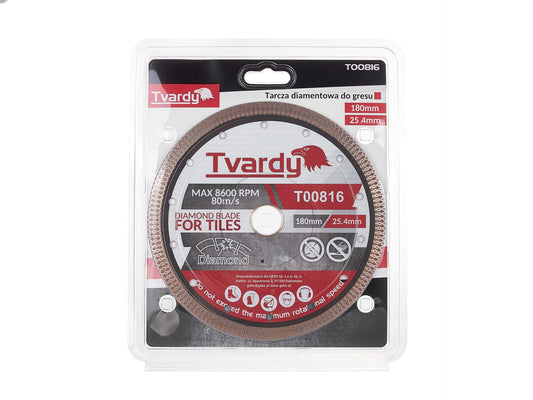 Disc diamantat pentru portelan, 180 x 10 mm, orificiu de montare 25.4 mm, Tvardy T00816