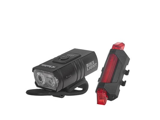Set lumini pentru bicicleta impermeabile fata + spate cu incarcare USB, protectie IPX4, 800 lm fata, 120 lm spate, Keltin K02313