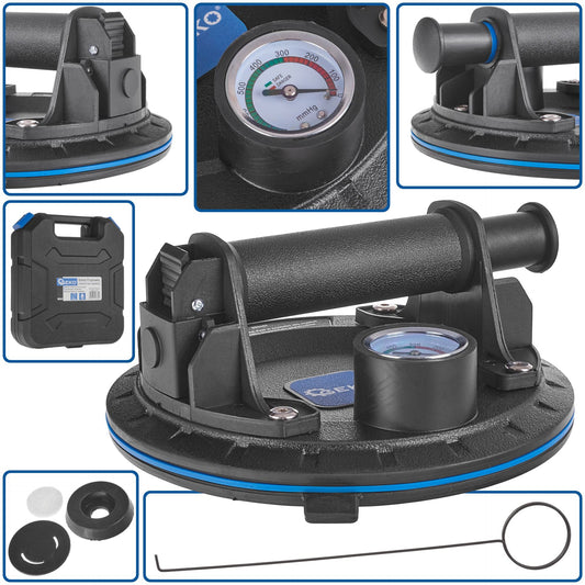 Ventuza cu vid si manometru pentru transportat si montat sticla, 200 mm, 170kg, Geko G02457