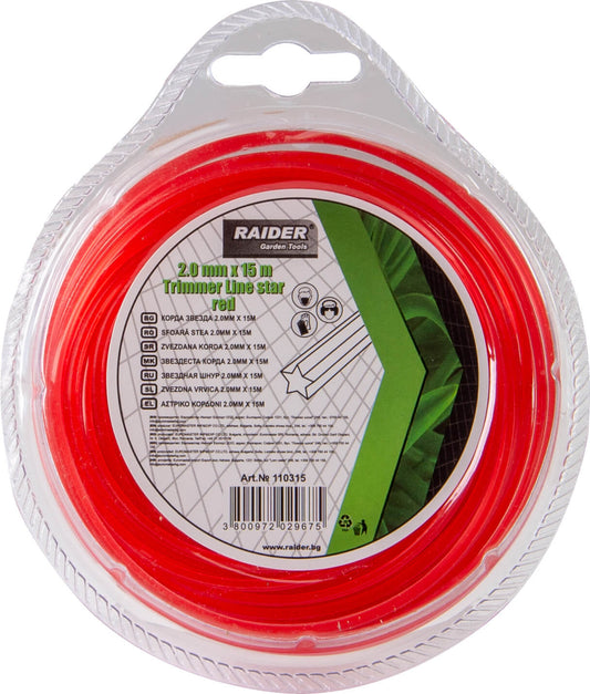 Fir stea pentru motocoase, 2 mm x 15 m, rosu, Raider Garden Tools 110315
