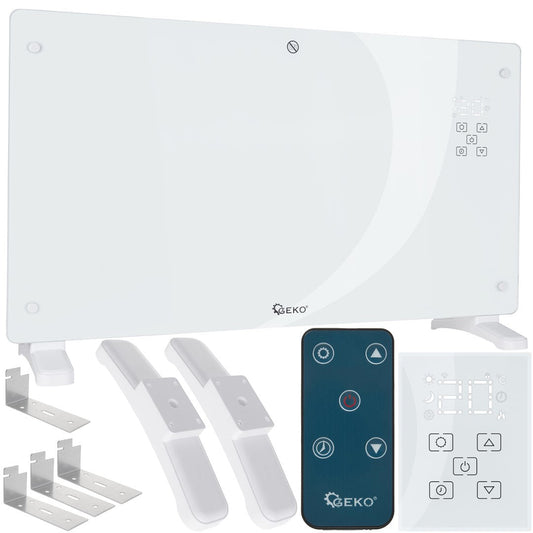 Convector alb din sticla cu afisaj LCD, telecomanda si Wi-fi, 2500 W, Geko G80446