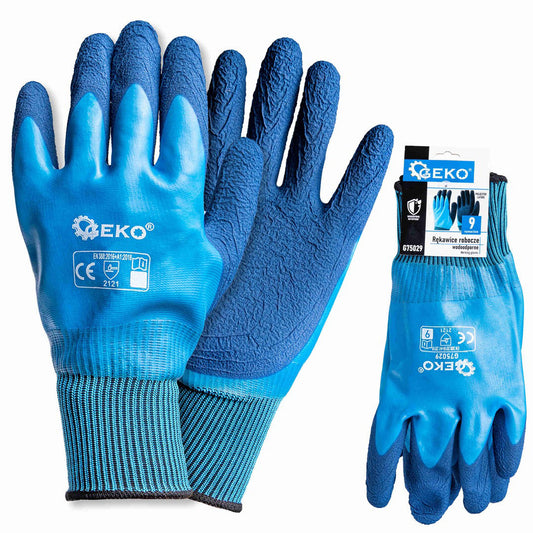 Manusi de lucru impermeabile, poliester / latex, marimea 9, Geko G75029
