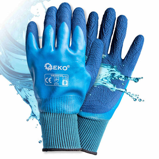 Manusi de lucru impermeabile, poliester / latex, marimea 9, Geko G75029