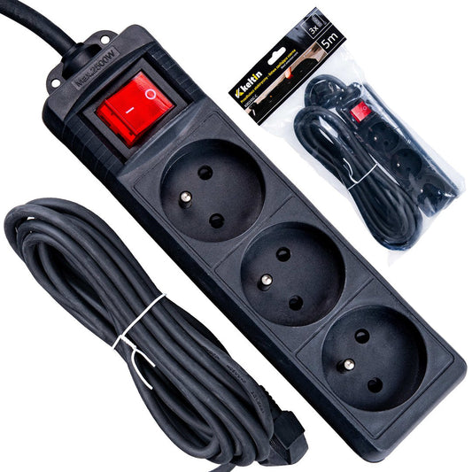Prelungitor electric cu 3 prize, 5 m, negru, Keltin K00245C-C