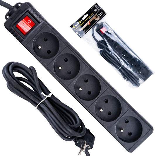 Prelungitor electric cu 5 prize, 3 m, negru, Keltin K00246B-C