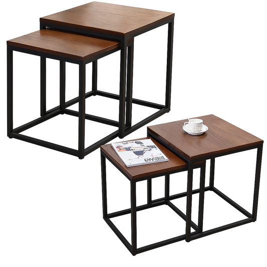 Set masute de cafea patrate 2 in 1, maro inchis, aspect de lemn, 45 x 50 cm, Lean 26618