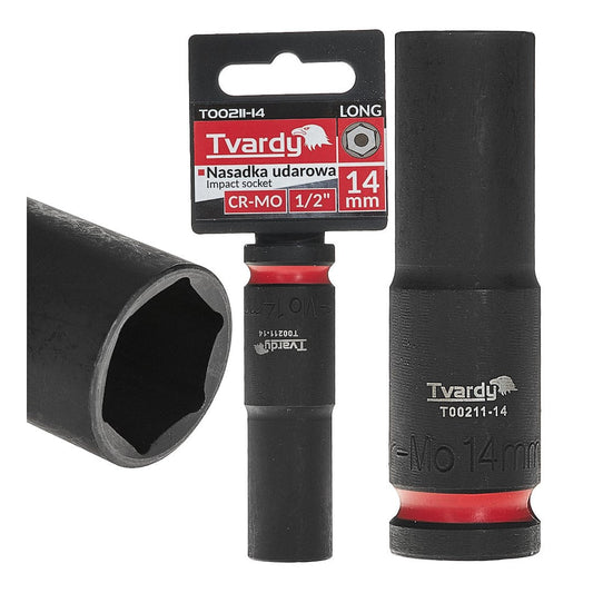 Cheie tubulara de impact lunga in 6 puncte 1 / 2", 14 mm, Cr-Mo, Tvardy T00211-14