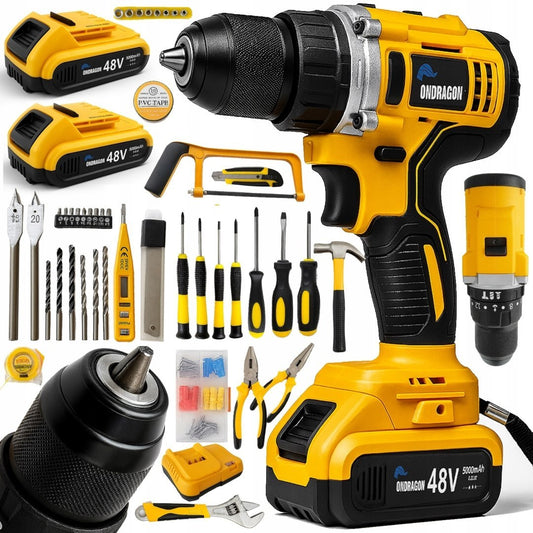 Masina de gaurit si insurubat cu acumulator si accesorii, 92 bucati, 48 V, Ondragon OD2250
