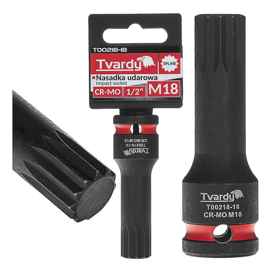 Cheie tubulara de impact SPLINE 1 / 2", M18, Cr-Mo, Tvardy T00218-18