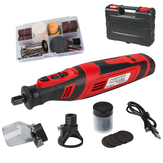 Set mini polizor drept RD-CMG16 8 V 2 Ah 127 accesorii, Raider 044116