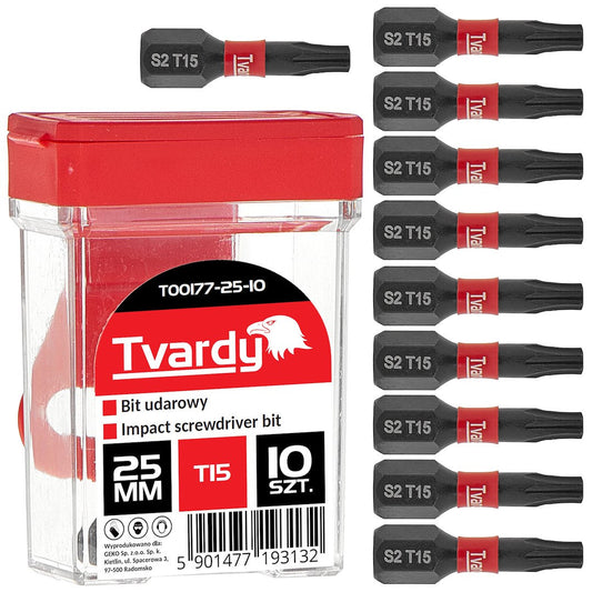Set biti de impact T15, 25 mm S2, 10 bucati, Tvardy T00177-25-10