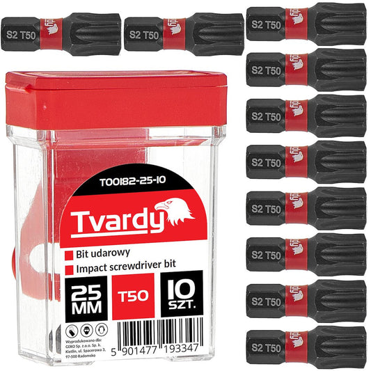 Set biti de impact T50, 25 mm S2, 10 bucati, Tvardy T00182-25-10