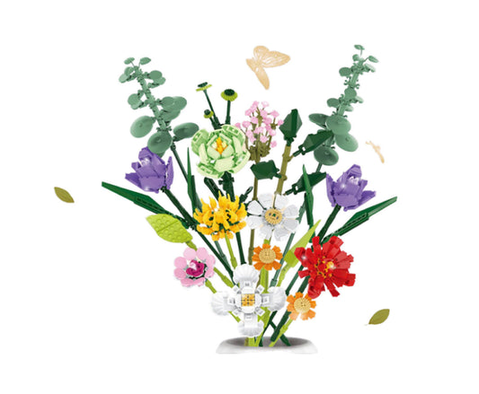 Set de constructii buchet decorativ de flori, multicolor, 28,5x26,5x6cm, 836 piese, Lean 23712