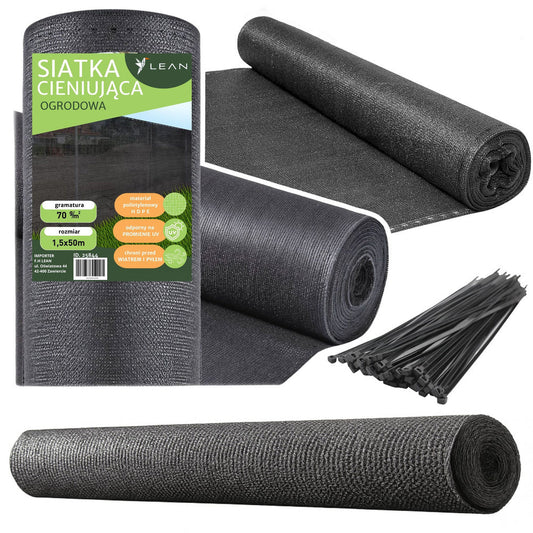 Plasa de umbrire pentru gard, 1.5 m, 50 m, 70g/m², gri inchis, Lean 25844