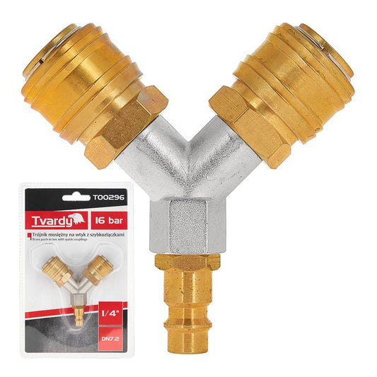 Racord T pentru compresor cu conectori rapizi, prindere 1 / 4", Tvardy T00296