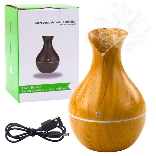 Umidificator de aer cu difuzor aromaterapie, imitatie lemn, 130 ml, Lean 26784