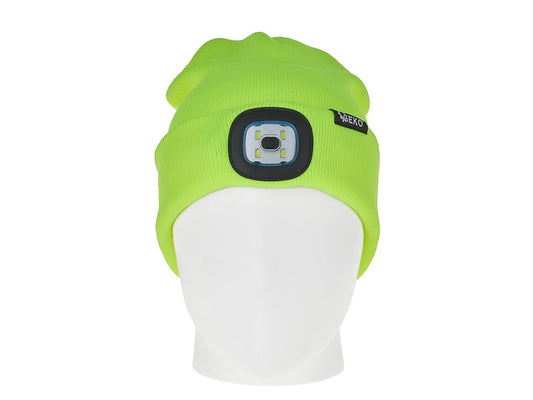 Caciula de iarna cu lanterna LED reincarcabila, verde neon, Geko G90409