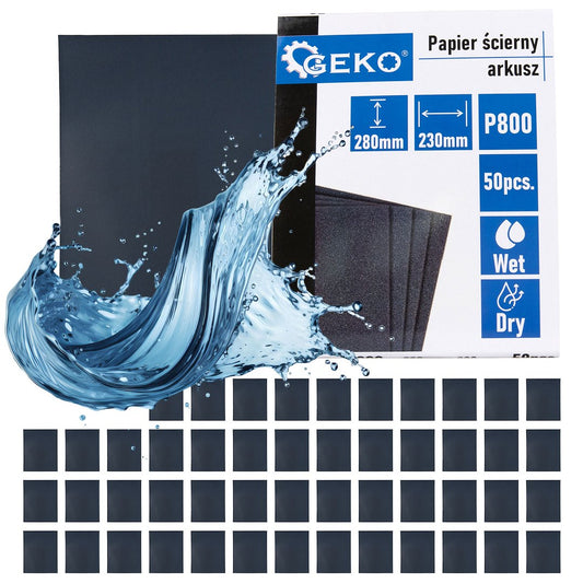 Set hartie abraziva pe baza de apa, 230 x 280 mm, P800, 50 bucati, Geko G78491