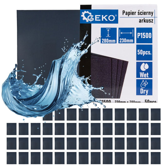 Set hartie abraziva pe baza de apa, 230 x 280 mm, P1500, 50 bucati, Geko G78494