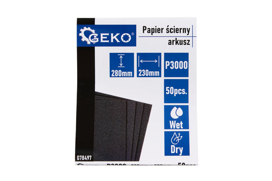 Set hartie abraziva pe baza de apa, 230 x 280 mm, P3000, 50 bucati, Geko G78497